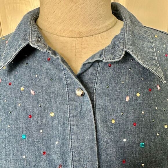Quaker factory denim rhinestone shirt - Picture 4 of 9